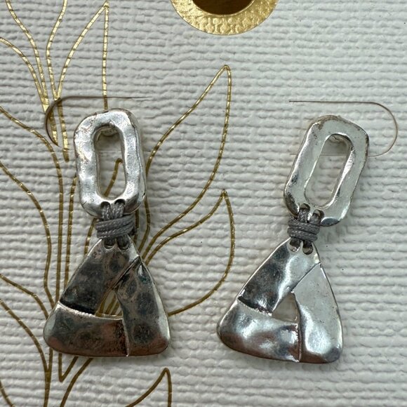 Earrings, Silver Tone, Recycled, Casual, Classic, Streetwear, Minimal, Hammered - Picture 1 of 9